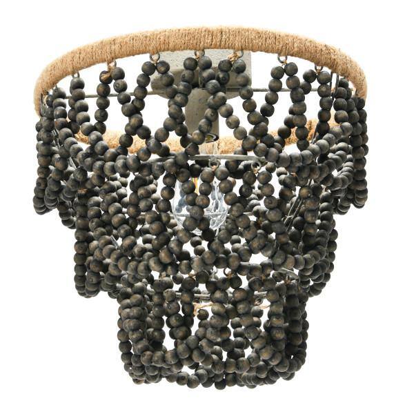 Dark Gray Wood Bead Semi-Flush Mount Chandelier
