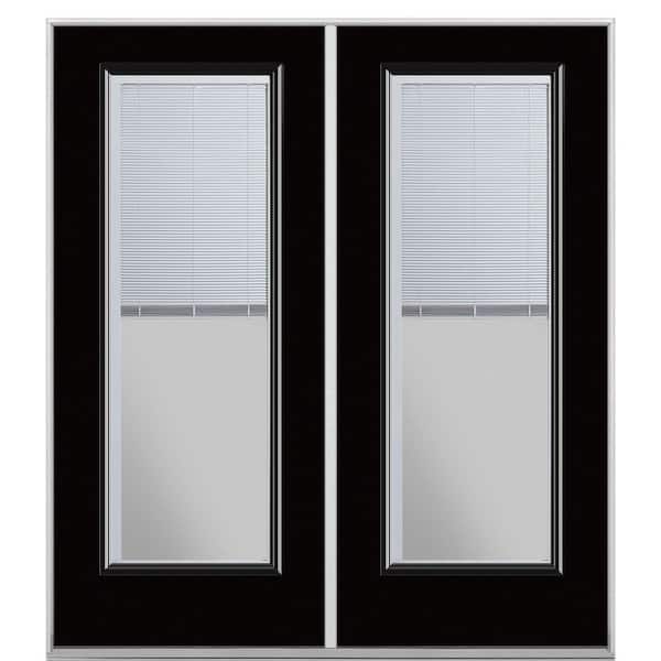 72 in. x 80 in. Jet Black Steel Prehung Left-Hand Inswing Minibllind Patio Door without Brickmold