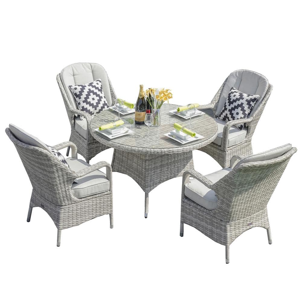 moda furnishings White 5-Piece Wicker Outdoor Dining Set with White Cushion