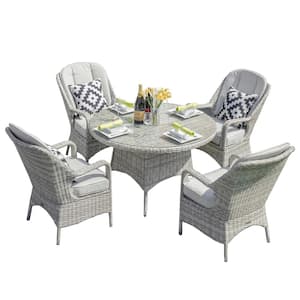 White 5-Piece Wicker Outdoor Dining Set with White Cushion