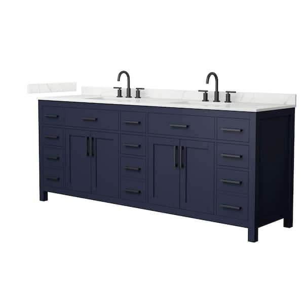 Beckett 84 in. Double Freestanding Dark Blue Bath Vanity with Giotto Quartz Top (Assembled)