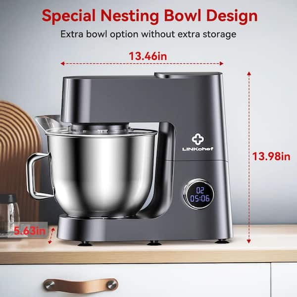 7.4 qt. Grey Stand Mixer, 800W 12-Speed Tilt-Head Food Mixer