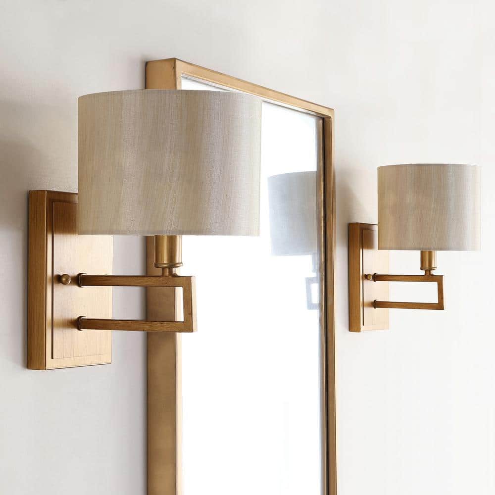 Catena Antique Gold 9.5" Contemporary Steel Wall Sconce with Cream Shade