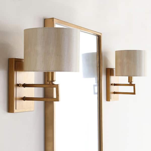 Catena 6.5 in. 2-Light Antique Gold Indoor Sconce with Cream Shade (Set of 2)