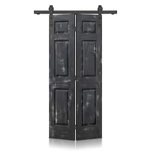 24 in. x 80 in. Vintage Black Stain 6 Panel MDF Composite Hollow Core Bi-Fold Barn Door with Sliding Hardware Kit