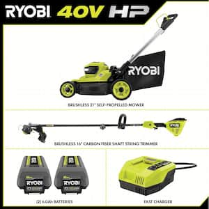 40V HP Brushless 21 in. Cordless Walk Behind Self-Propelled Lawn Mower & Trimmer with (2) 6.0 Ah Batteries and Charger