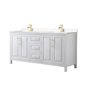 Daria 72 in. W x 22 in. D x 35.75 in. H Double Sink Bath Vanity in White with Light-Vein Carrara Cultured Marble Top