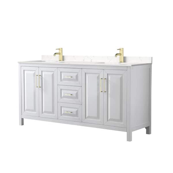 Wyndham Collection Daria 72 in. W x 22 in. D x 35.75 in. H Double Sink Bath Vanity in White with Light-Vein Carrara Cultured Marble Top