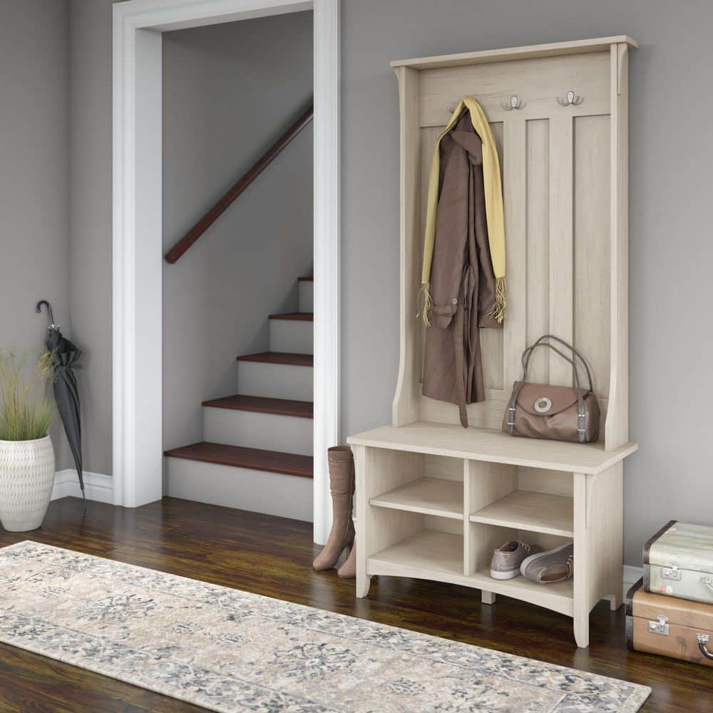 Salinas Antique White Hall Tree with Storage Bench
