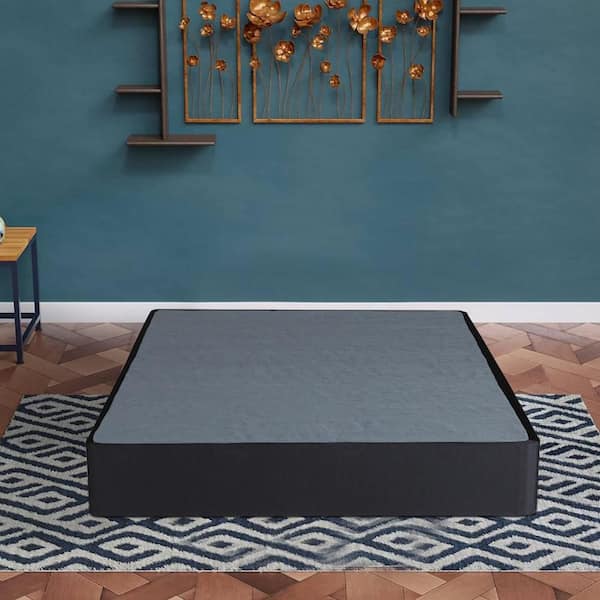 Benjara Gray Metal Frame Queen Platform Bed with Removable Fabric Cover