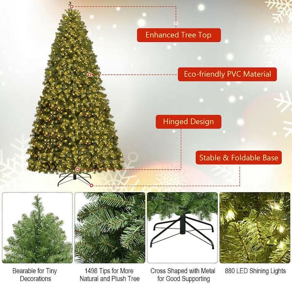 Angeles Home 9 ft. Green Pre-Lit Artificial Christmas Tree with 1298 Snowy Branch Tips