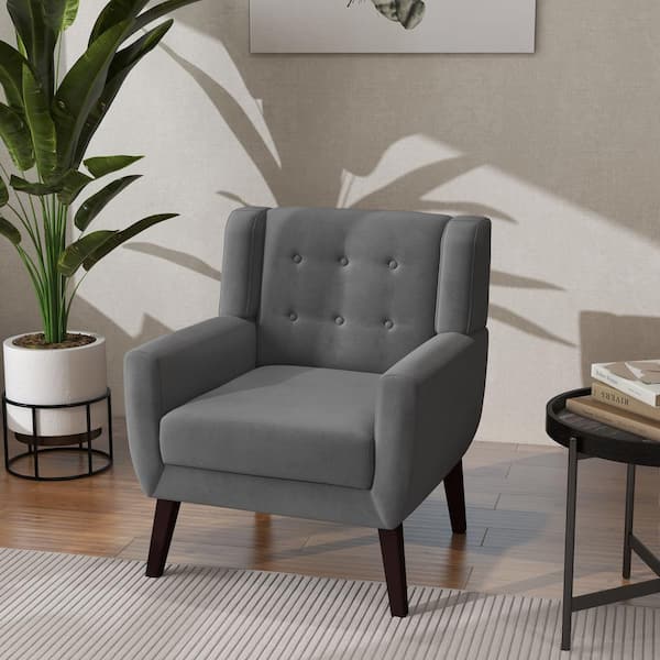 Uixe Gray Velvet Upholstery Arm Chair (Set of 1) SF0003-GY-VT - The ...