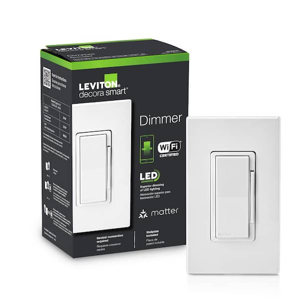 Decora Smart Dimmer Switch, Wi-Fi, For Smart Lighting, 300W LED/CFL/INC, Neutral Wire Required, White D36HD-1RW