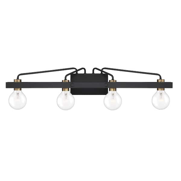 Designers Fountain Ravella 33.25 in. 4-Light Black Industrial Vanity with Old Satin Brass Accents