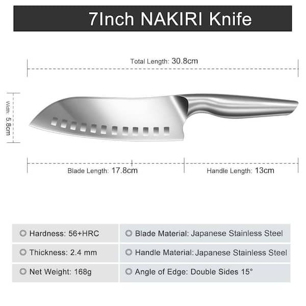 Numhew 7 in. Stainless Steel Full Tang Santoku Knife with