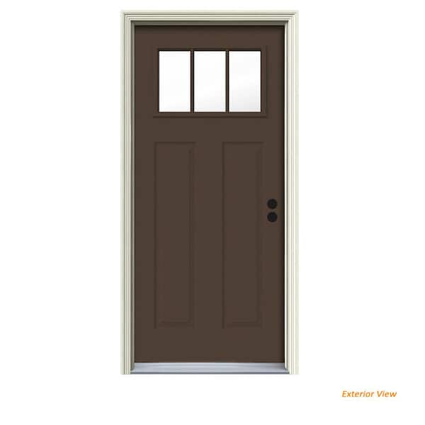 JELD-WEN 32 in. x 80 in. 3 Lite Craftsman Dark Chocolate Painted