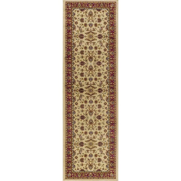 Tayse Rugs Sensation Border Ivory 2 ft. x 10 ft. Indoor Runner Rug