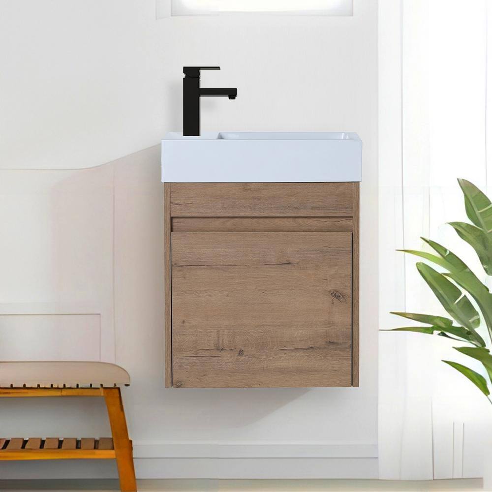 Modern 18 in. W X 10 in. D x 23 in. H Bath Vanity in Imitative Oak with White Resin Vanity Top price history on PriceWatchPro