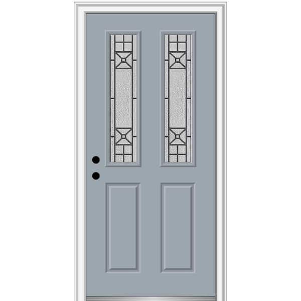 MMI DOOR 36 in. x 80 in. Courtyard Right-Hand 2-Lite Decorative Painted Fiberglass Smooth Prehung Front Door on 4-9/16 in. Frame