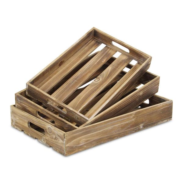 HomeRoots Brown Rectangle Wood 19.25 in. Decorative Tray