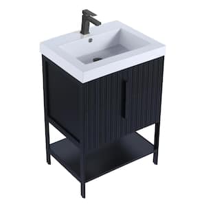 24 in. W x 18 in. D x 33.5 in. H Bath Vanity in Black Matte with Gel Coated Acrylic Top in White With Black Hardware