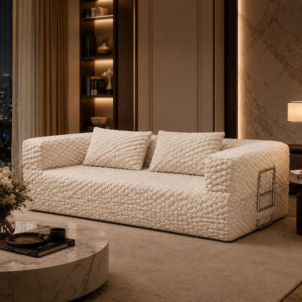 FUFU&GAGA 75.6 in. Square Arm 1-Piece Chenille Rectangle