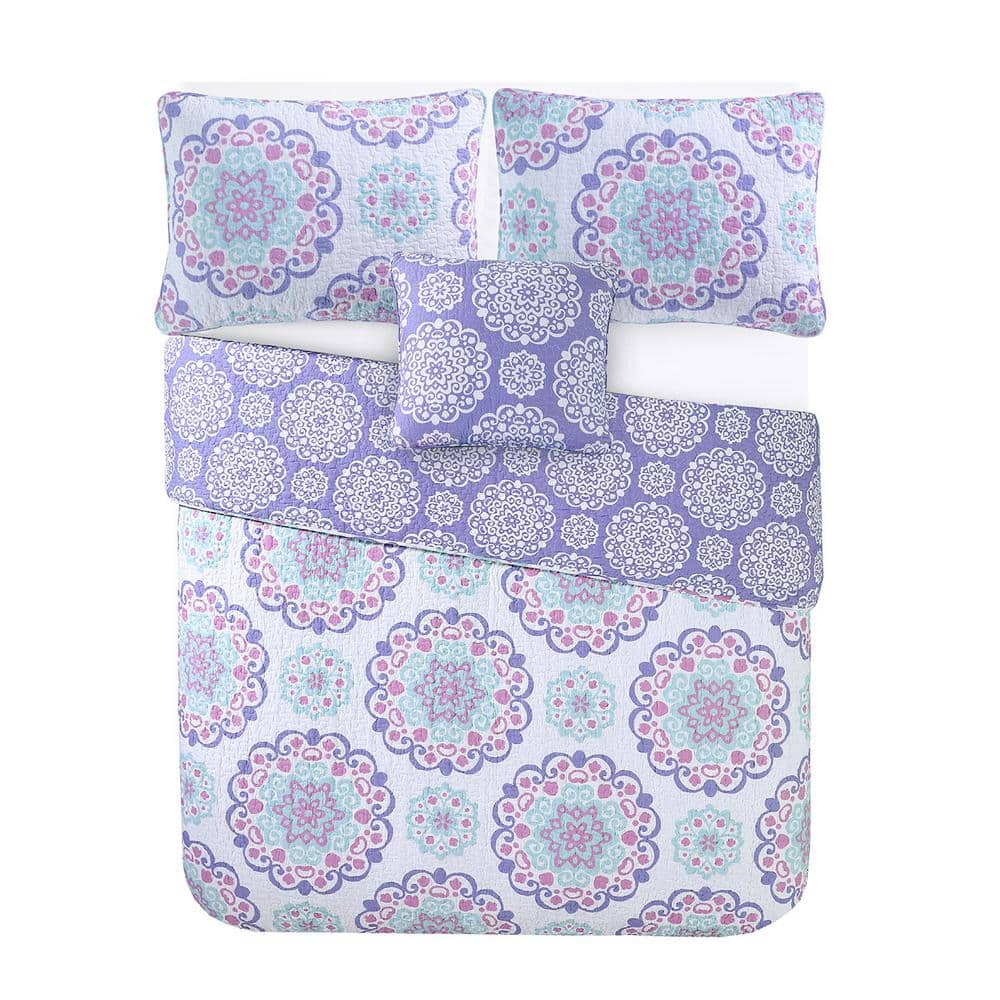 Vivian Purple Reversible Cotton Full Quilt Set