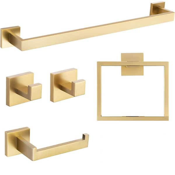 Anqtovp Bathroom Hardware Single Screw-InTowel Holder Accessories Set Wall Mounted Towel Rack in Brusehd Dark Gold