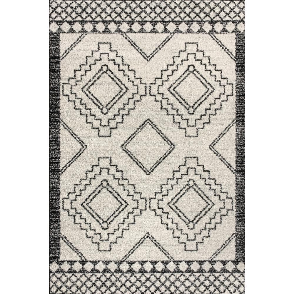 Amir Moroccan Cream and Black Geometric 4' x 6' Rug