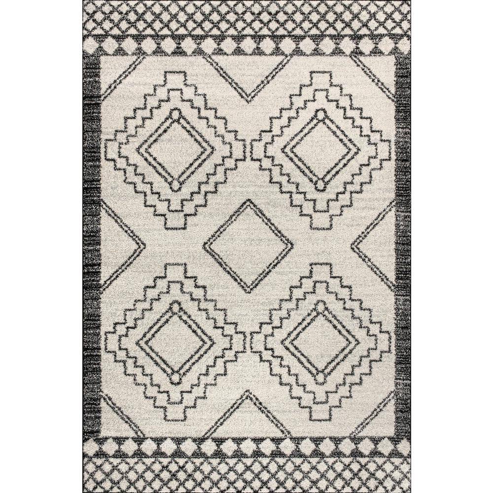 Moroccan Geometric 8' x 10' Black and Cream Reversible Area Rug
