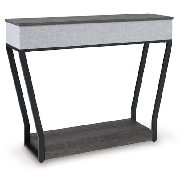 Signature Design By Ashley Sethlen 36.13 in. Gray/Black Rectangle Wood Sofa Console Table with Speaker