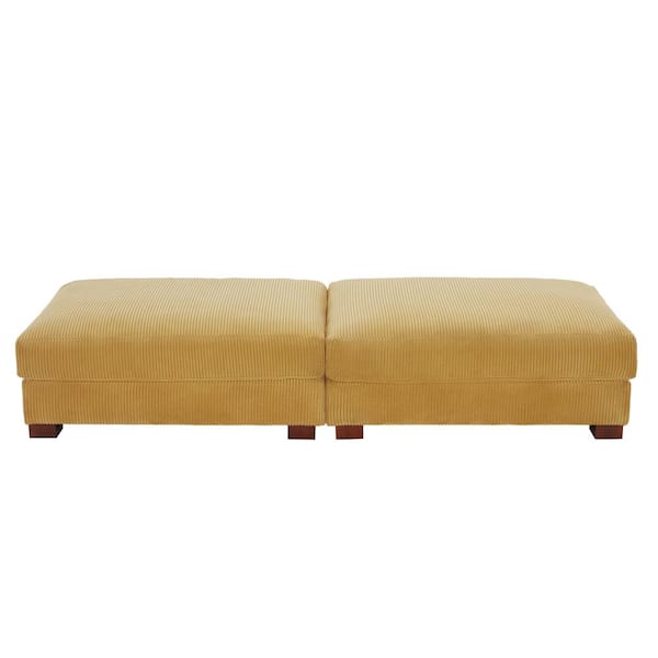 Uixe 84.7 in. Orange Corduroy Fabric Rectangle Sectional Ottoman with Wood Legs