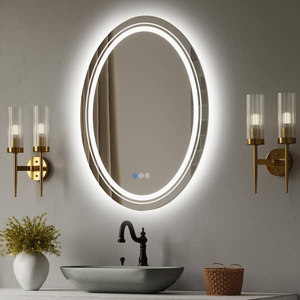 28 in. W x 36 in. H Oval Frameless LED Light Anti Fog Wall Bathroom Vanity Mirror Front Light and Backlit