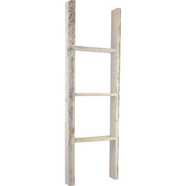 Ekena Millwork 15 in. x 48 in. x 3 1/2 in. Barnwood Decor Collection Chalk Dust White Vintage Farmhouse 3-Rung Ladder