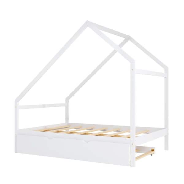 wetiny White Wood Frame Full Platform Bed