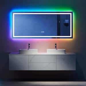 72 in. W x 32 in. H Rectangular Frameless RGB Backlit LED Front lit Anti-Fog Tempered Glass Wall Bathroom Vanity Mirror