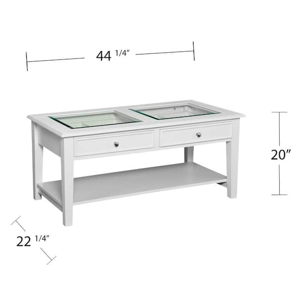 Panorama 44 in. White Large Rectangle Glass Coffee Table with Drawers