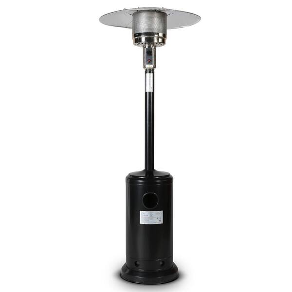 maocao hoom 46000 BTU Black Metal Pyramid Flame Propane Patio Heater with 2 Smooth-Rolling Wheels, Hose Set and Black Cover