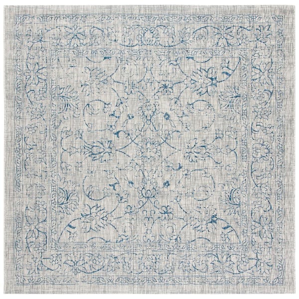 SAFAVIEH Courtyard Gray/Navy 7 ft. x 7 ft. Indoor/Outdoor Square Area Rug