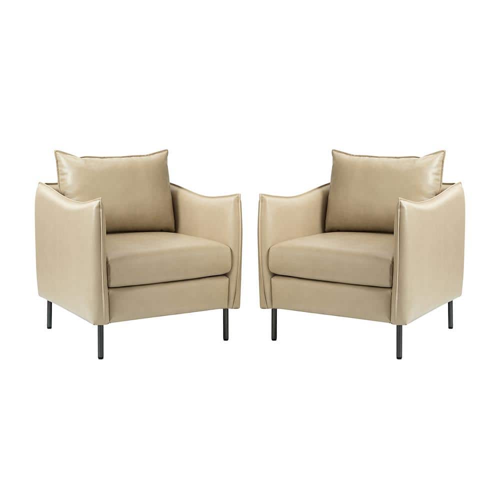 JAYDEN CREATION Hajo Beige Vegan Leather Arm Chair with Metal Legs (Set of  2) CHM0607-BGE-S2 - The Home Depot