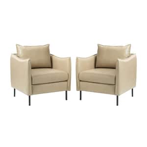 Hajo 30 in. Beige Faux Leather Arm Chair with Metal Legs (Set of 2)