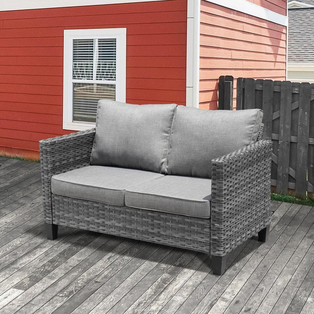 Libra Wicker Outdoor Patio 2 Seat Sofa Couch with Dark Gray Cushion price history on PriceWatchPro
