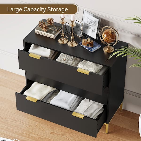 Aupodin 3-Drawer Black Chest of Drawers with Gold Metal Legs Mid Century  Modern Dresser 31.5 in. W x 29.5 in. H x 15.7 in. D H0073 - The Home Depot