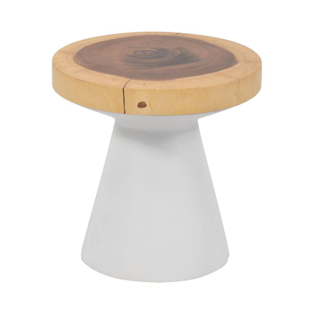 16" Natural Suar Wood Round Accent Table with White Base