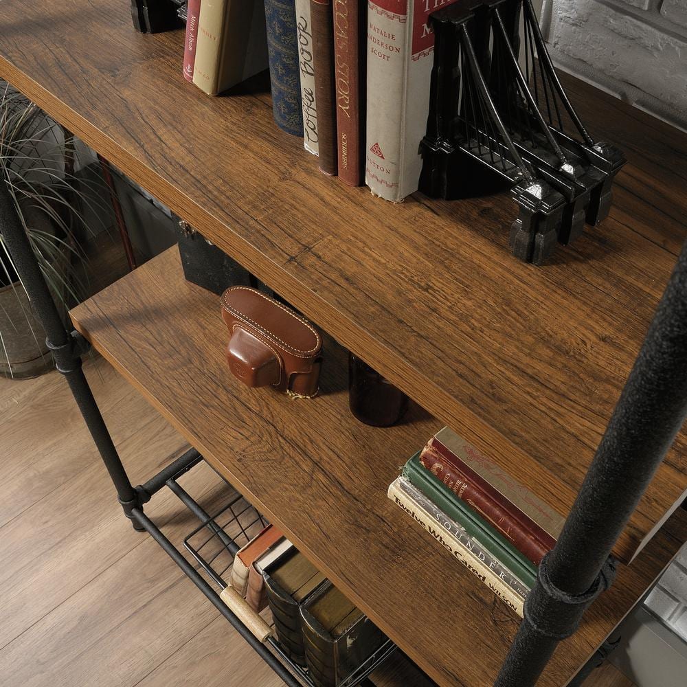 Iron City Checked Oak 5-Shelf Industrial Bookcase