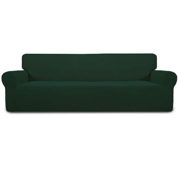 Dyiom Stretch 4-Seater Sofa Slipcover 1-Piece Sofa Cover Furniture Protector Couch Soft with Elastic Bottom, Dark Green