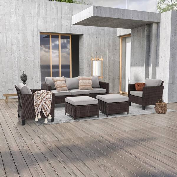 JOYESERY 5-Piece Outdoor Patio Conversation Set Widened Back And Arm ...