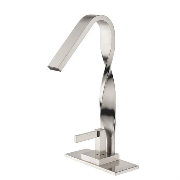 FLG Single Handle Single Hole Bathroom Faucet Waterfall Brass Sink Basin Taps with Deckplate Included in Brushed Nickel