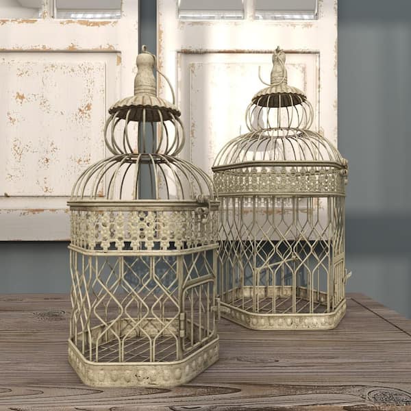 Reviews for Litton Lane Cream Metal Hinged Top Birdcage with Latch Lock  Closure and Hanging Hook (2- Pack)