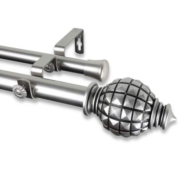 Rod Desyne 66 in. - 120 in. Telescoping 1 in. Double Curtain Rod Kit in Satin Nickel with Opal Finial
